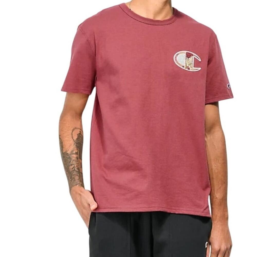 Champion T- Shirt Men Large Mixed Motif Logo Short Sleeve Dusty Rose Casual